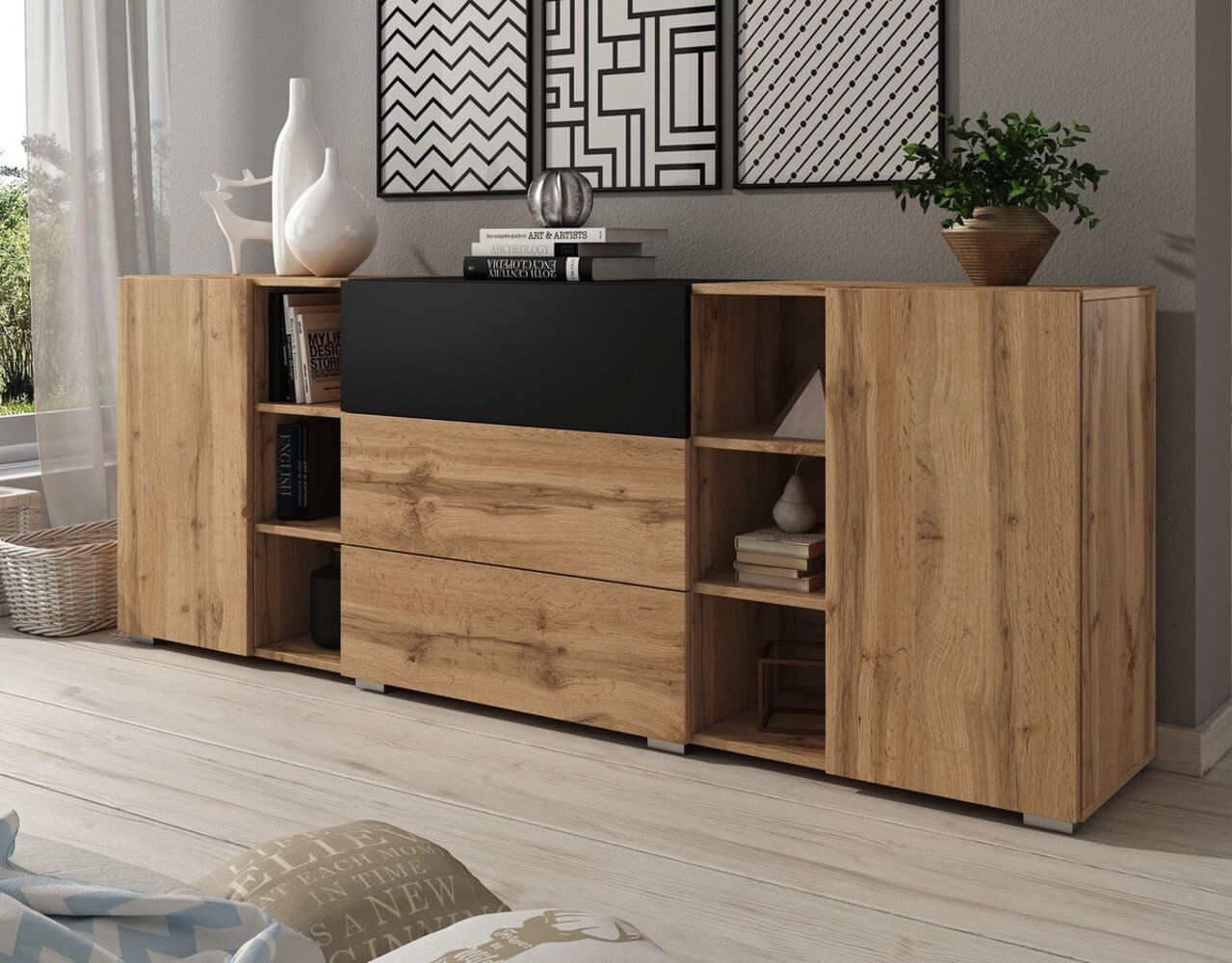 Aparador Largo Marbella color Marrón/Negro TU MESITA