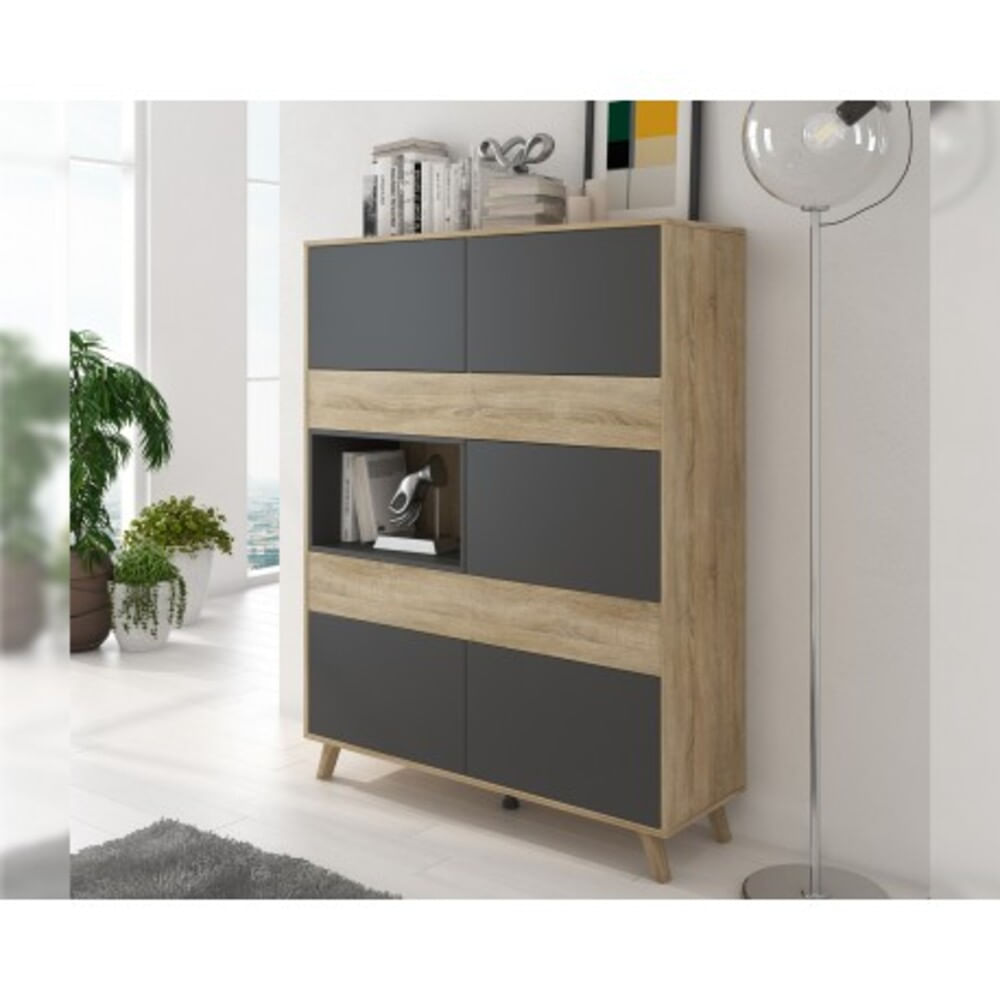 Vitrina Nórdica Orus color Macadamia/Negro TU MESITA 5 puertas