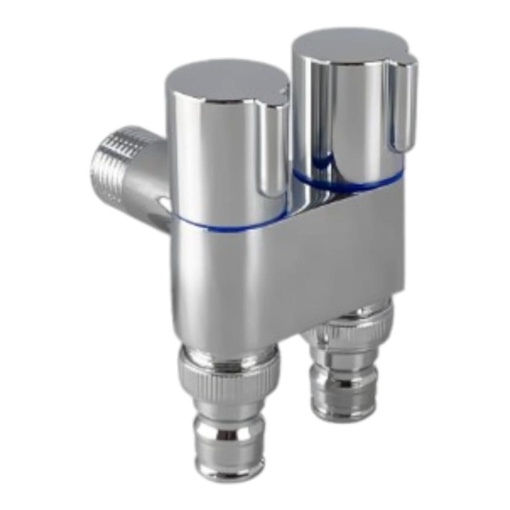 Válvula Angular Doble Salida Acero con doble adaptador