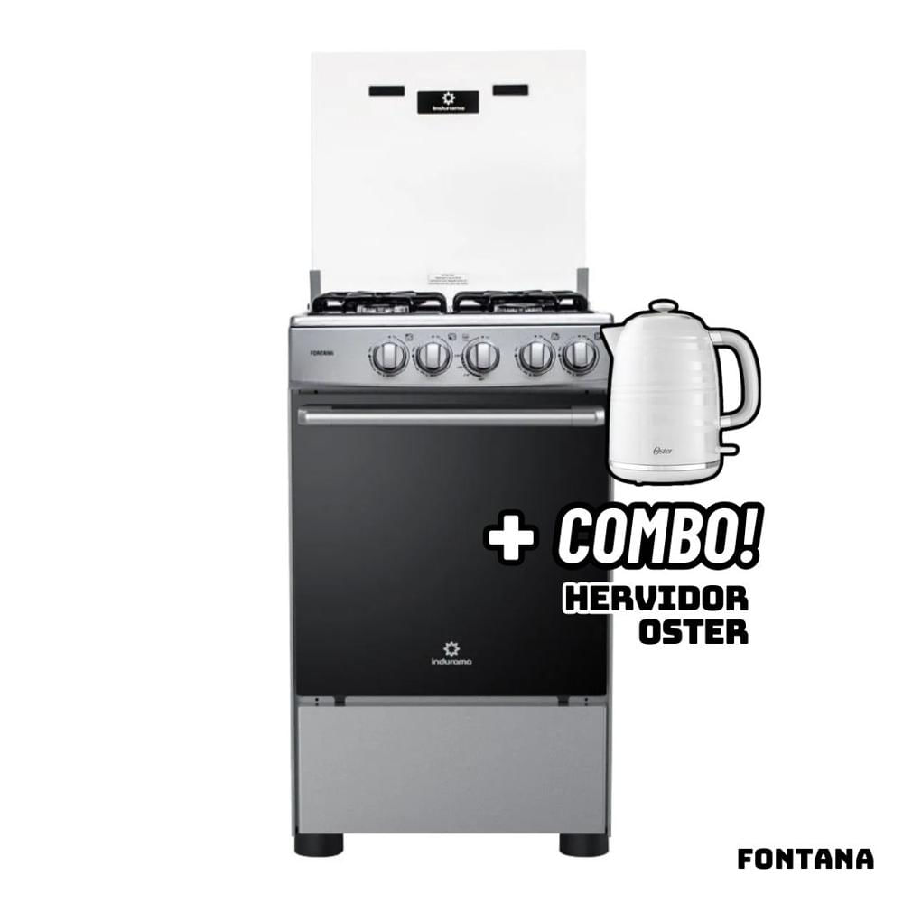 Cocina De Pie INDURAMA a Gas 4 Hornillas FONTANA - Hervidor OSTER Blanca