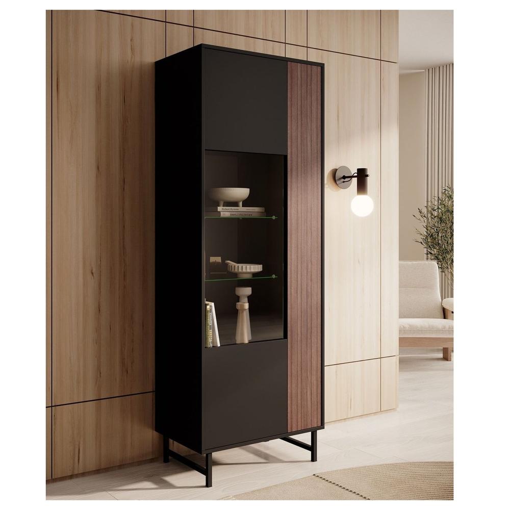 Vitrina Moderna Alta TU MESITA Santiago color Negro/Marrón 2 puertas