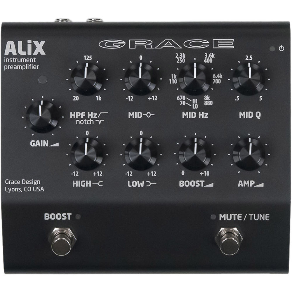 Grace Design ALiX Preamp de Instrumento Acústico de Canal Único, EQ, DI y Pedal de Boost (Negro) - C