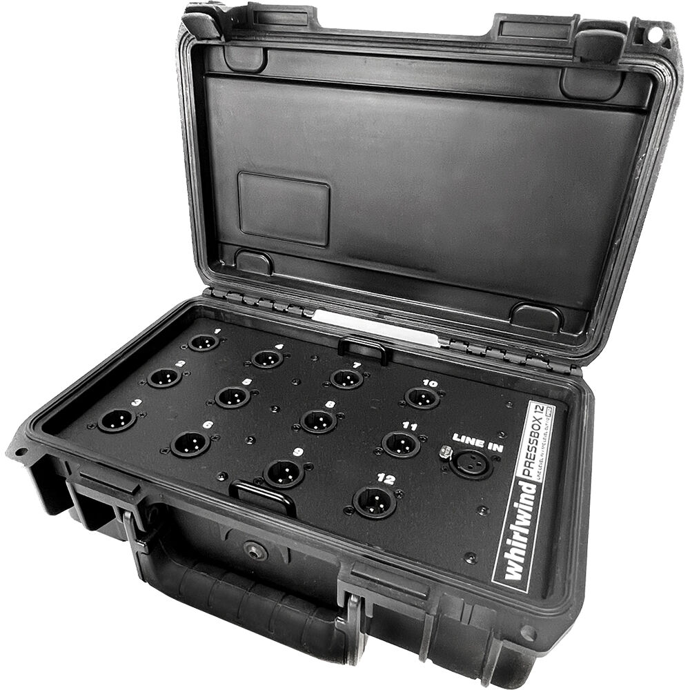 Whirlwind PB12-SKB: Caja Pasiva de Prensa 1 Línea In/12 Mic Salidas con Estuche SKB para Conferencia