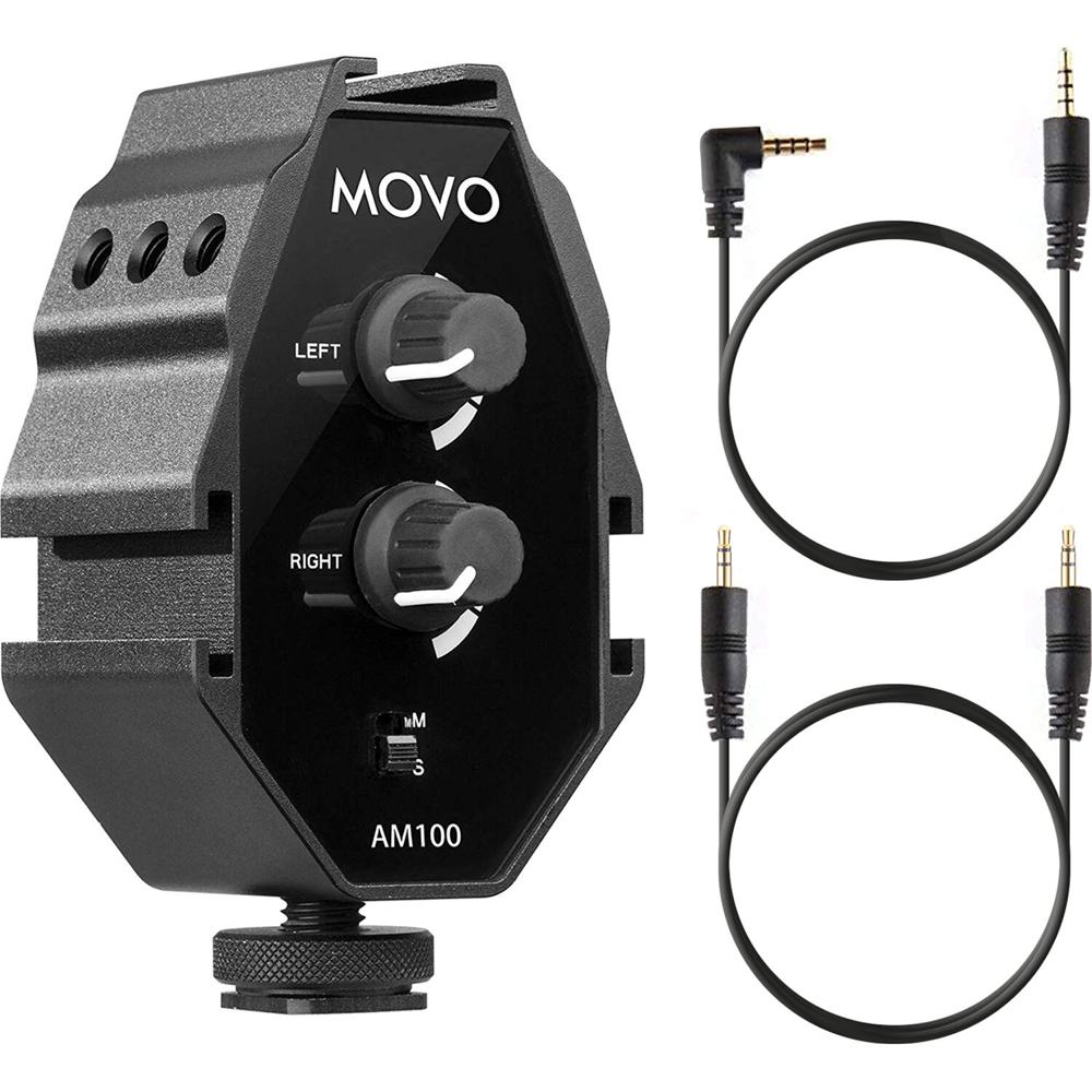 Movo Photo AM100 Mezclador de Audio de Micrófono TRS de 2 Canales 3.5mm - Conexión de Dos Micrófonos