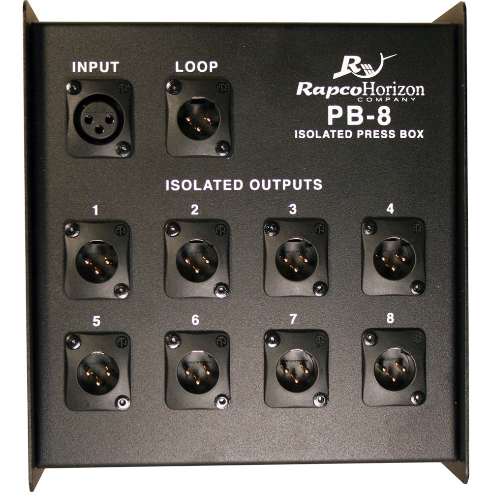 RapcoHorizon PB-8: Caja de Prensa Aislada de 8 Canales con Entradas y Salidas XLR 999470-REG RapcoHorizon PB-8: Caja de Prensa Aislada de 8 Canales con Entradas y Salidas XLR 999470-REG