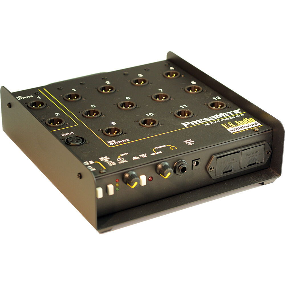 Whirlwind PRESSMITE: Caja de Prensa Activa con 1 Entrada Mic/Linea y 12 Salidas Mic/2 Salidas Línea