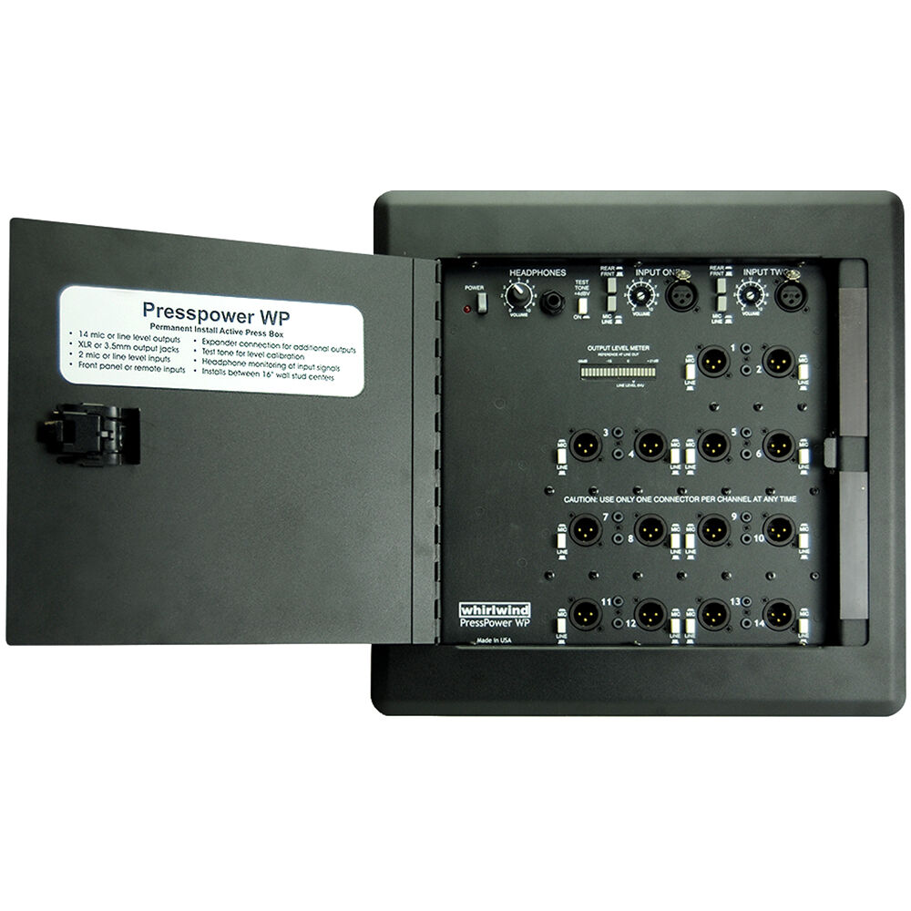 Soporte de Pared Activo Whirlwind PressPower WP con 14 Salidas Mic/Line y Alimentación Phantom de 48