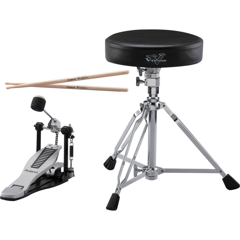Paquete de Accesorios Roland DAP-3X V-Drums: Baquetas de Hickory, Pedal de Kick con Logo Roland y Si