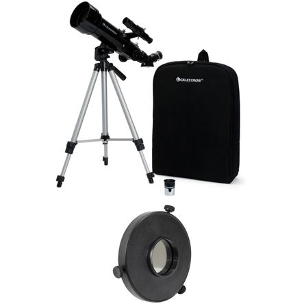 Telescopio Refractor Celestron Travel Scope 70Mm F 5.7 Az Y Kit de Filtro Solar Eclipsmart 1777426-REG