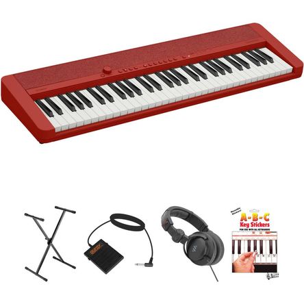 Casio CT-S1 Piano Digital Portátil de 61 Teclas - Kit Esencial (Rojo) con Soporte, Pedal de Sostenid 1673600-REG