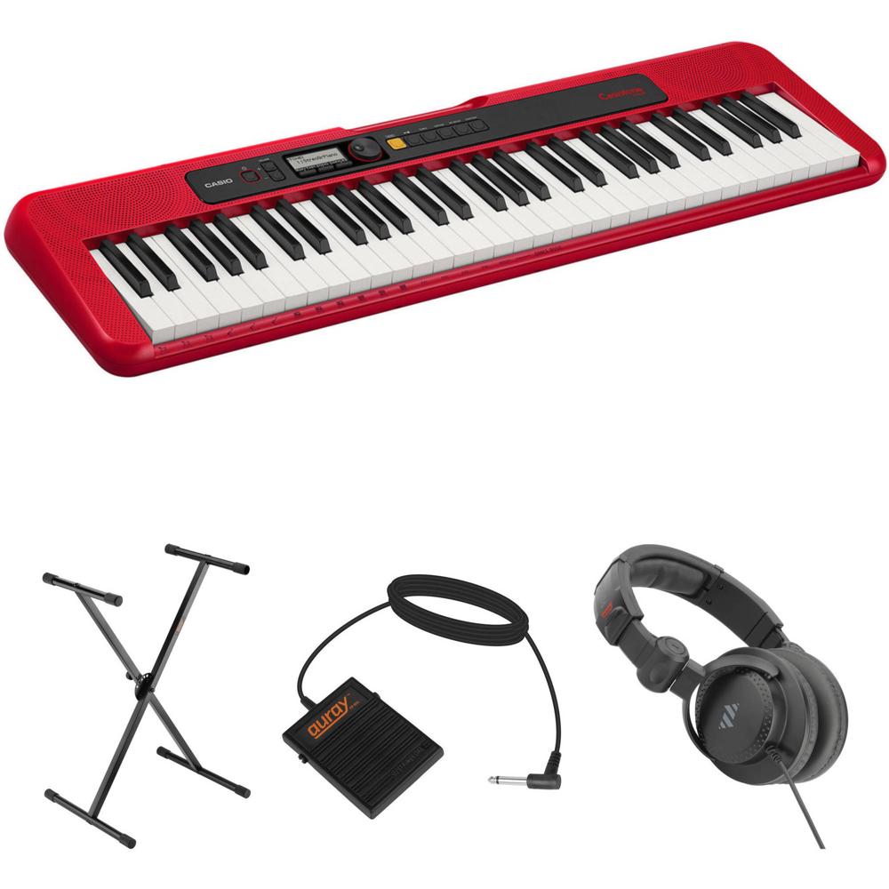 Casio CT-S200 Teclado Portátil de 61 Teclas con Soporte, Pedal y Auriculares (Rojo) - Incluye 400 So
