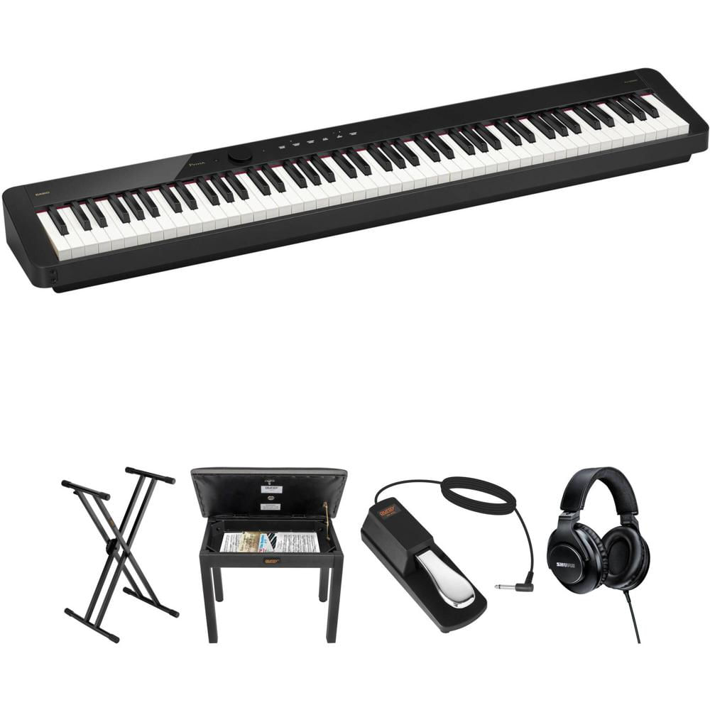Casio Privia PX-S5000 Piano Digital Portátil de 88 Teclas con Soporte X, Banco, Pedal y Auriculares