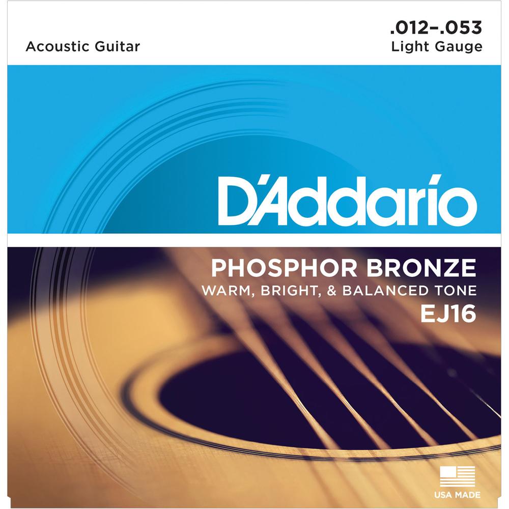 Cuerdas de Guitarra Acústica D'Addario EJ16 Light Phosphor Bronze (Juego de 6 Cuerdas, 12 - 53) - To