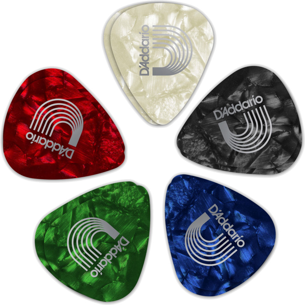 D'Addario Classic Pearl Celluloid Guitar Pick Assortment 10-Pack (Medium) - Grosor 0.70mm, Tamaño Es