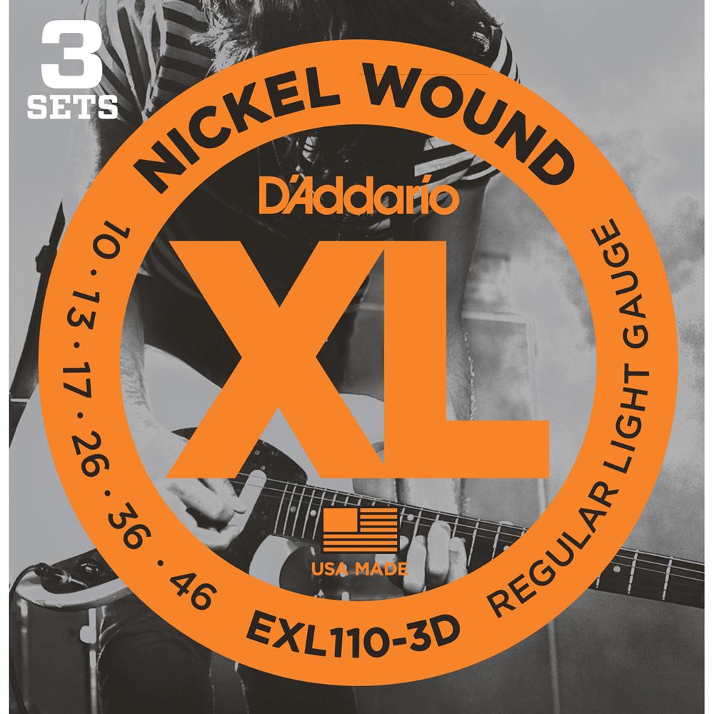 Cuerdas de Guitarra Eléctrica D'Addario EXL110 Regular Light Multi-Pack (Juego de 6 Cuerdas, 10 - 46
