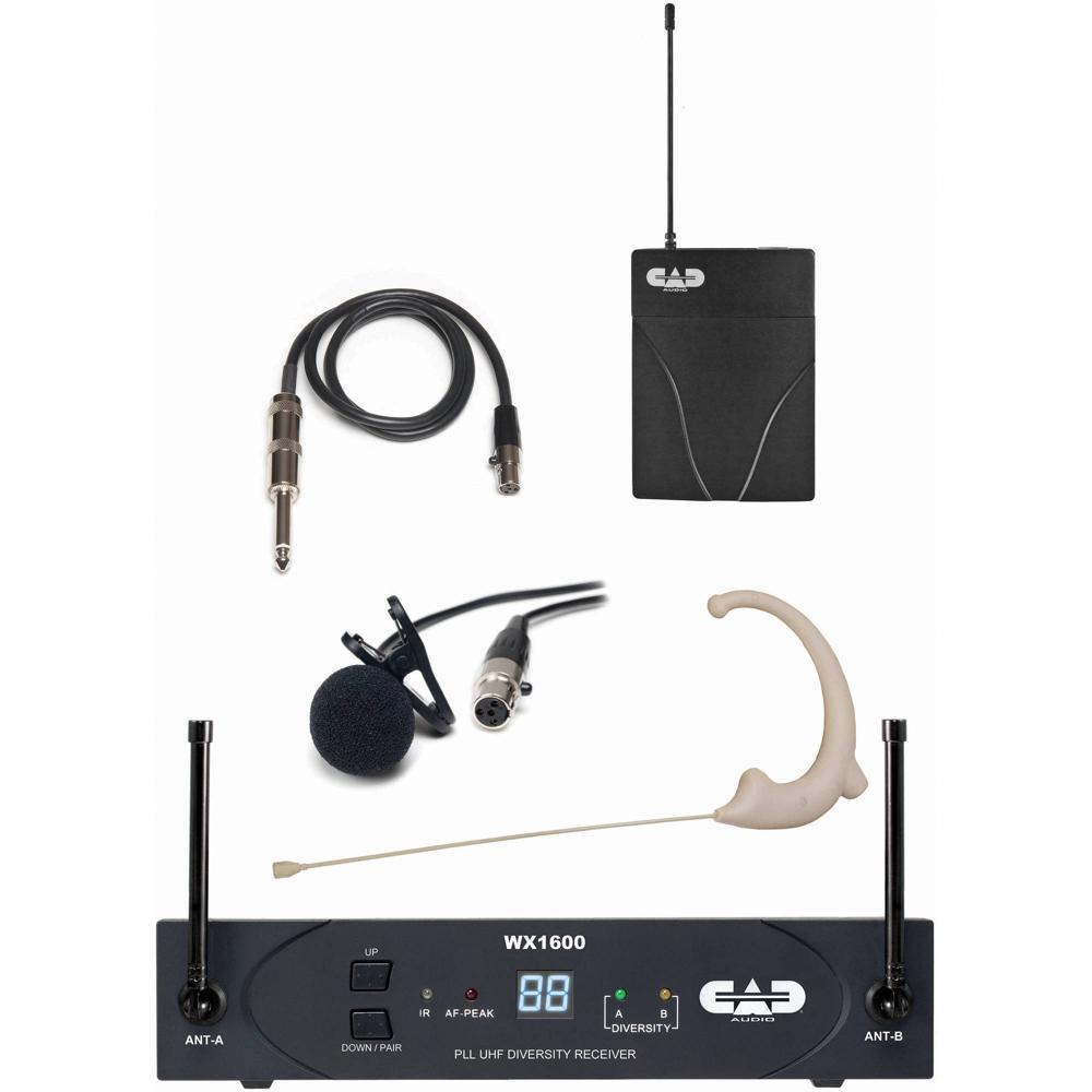 CAD StageSelect WX1610 Wireless Bodypack System with Lavalier, Earworn Mic, and Guitar Cable (G: 542
