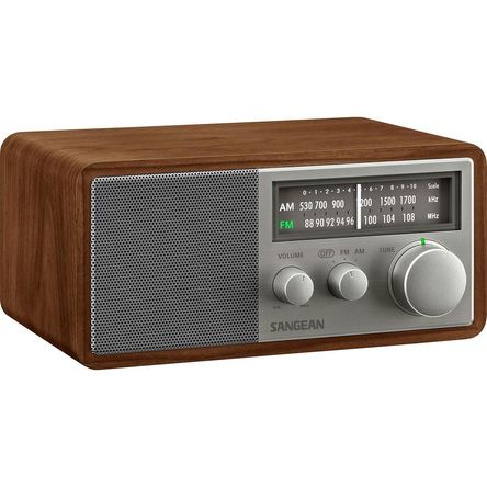 Radio de Mesa Analógica Sangean SG-116 AM/FM (Madera/Níquel) - Diseño Retro, Altavoz de 3