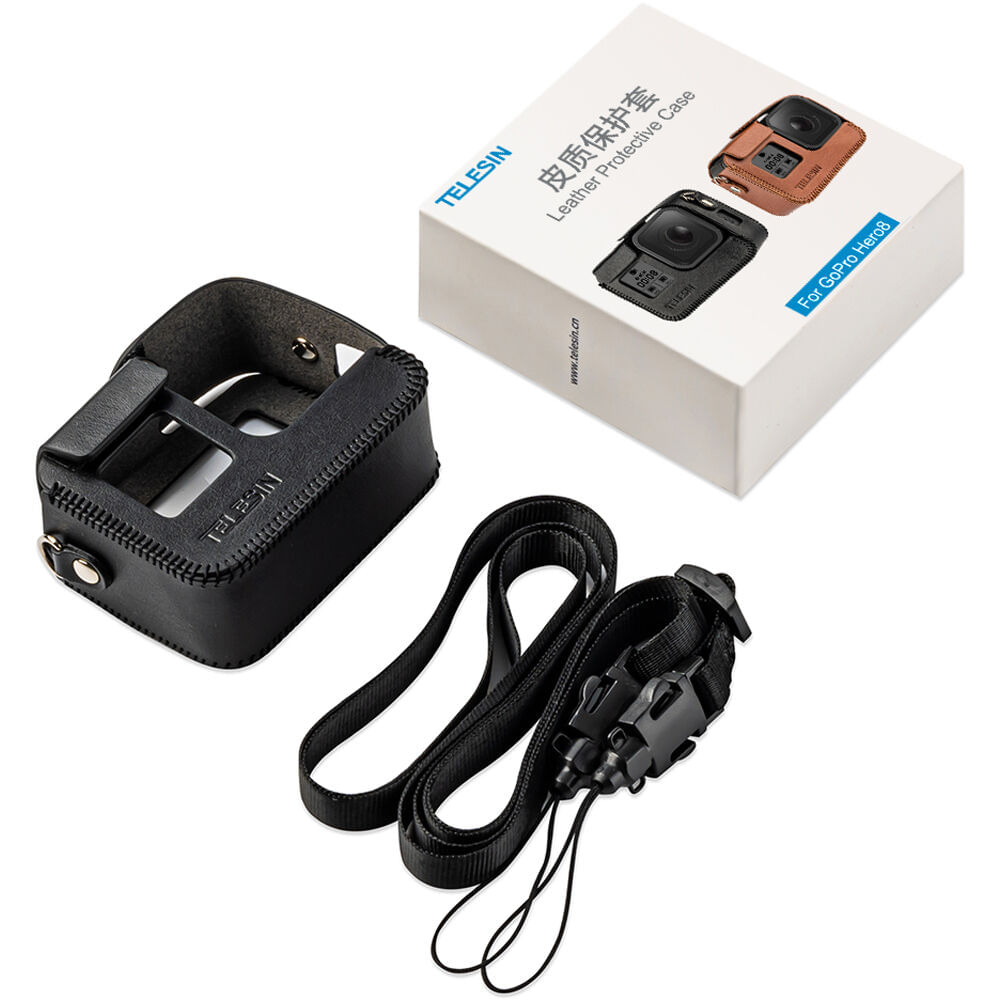 Estuche de Cuero Sintético Negro Telesin con Correa para El Cuello para Gopro Hero8 1652556-REG Estuche de Cuero Sintético Negro Telesin con Correa para El Cuello para Gopro Hero8 1652556-REG