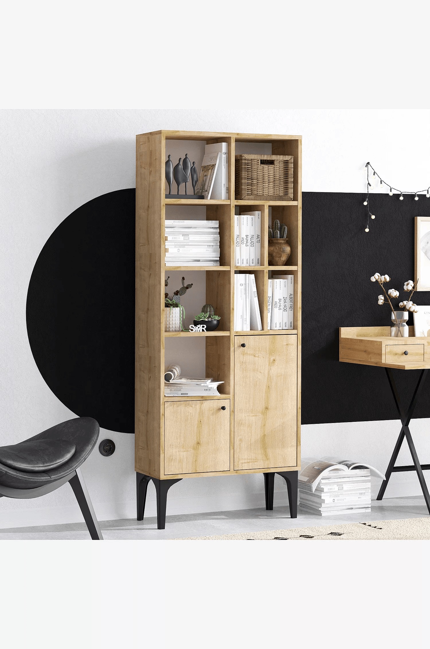 Aparador alto 2 puertas + repisas Pietro color Macadamia TU MESITA