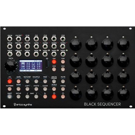 Módulo Eurorack Erica Synths Black Sequencer (42 HP) - 4 Pistas CV/Gate/Modulación, 16 Encoders, 64 1763665-REG
