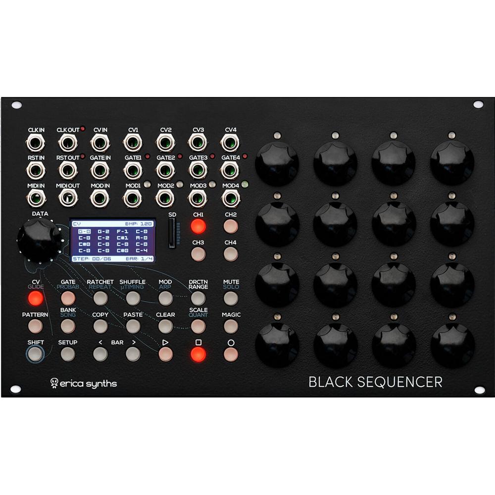 Módulo Eurorack Erica Synths Black Sequencer (42 HP) - 4 Pistas CV/Gate/Modulación, 16 Encoders, 64