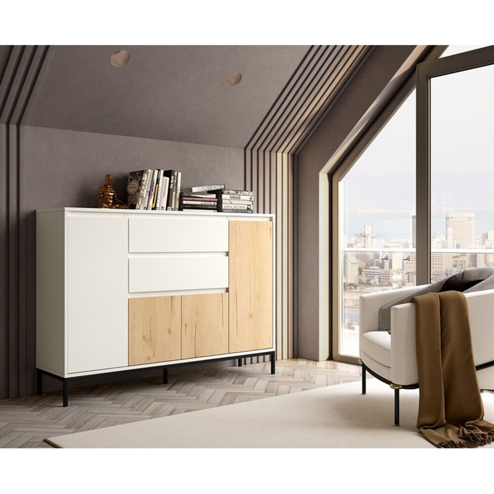 Aparador Clásico Angelo 4 puertas 2 cajones TU MESITA color Blanco/Duna