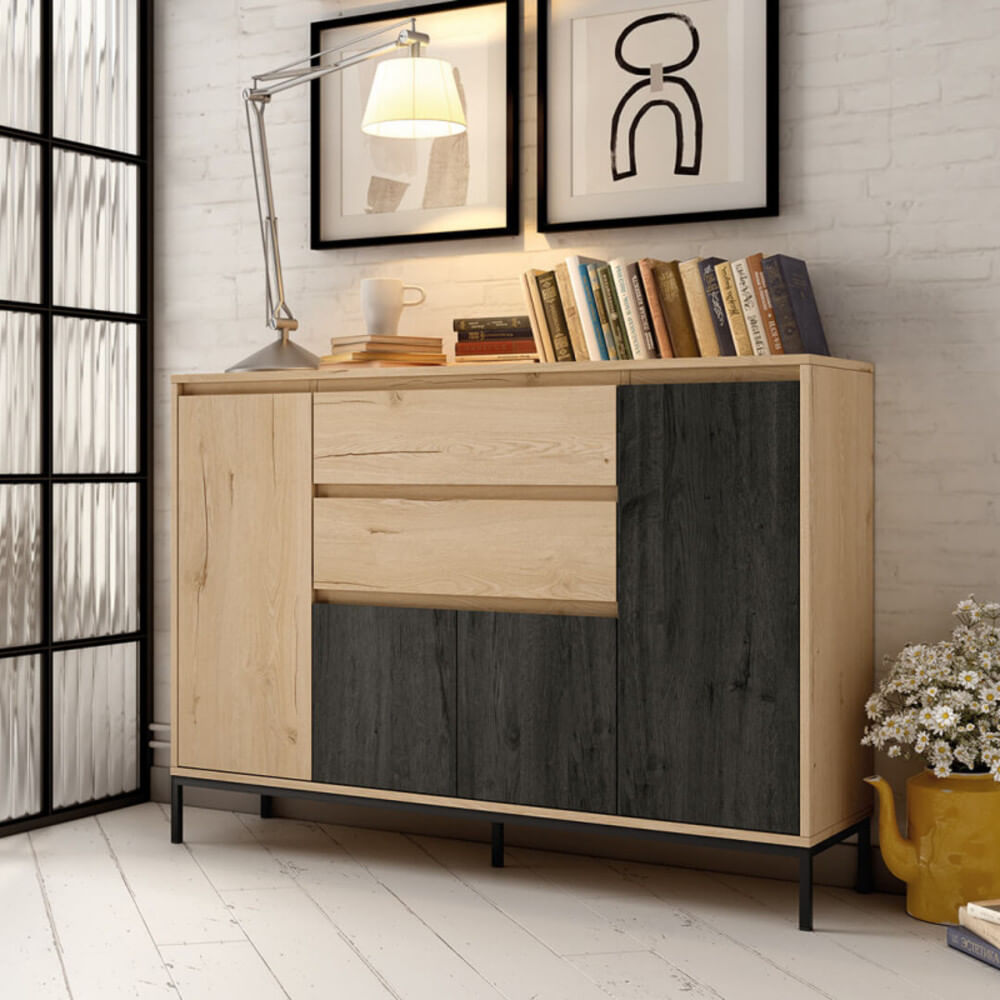 Aparador Clásico Angelo 4 puertas 2 cajones TU MESITA color Duna/Negro