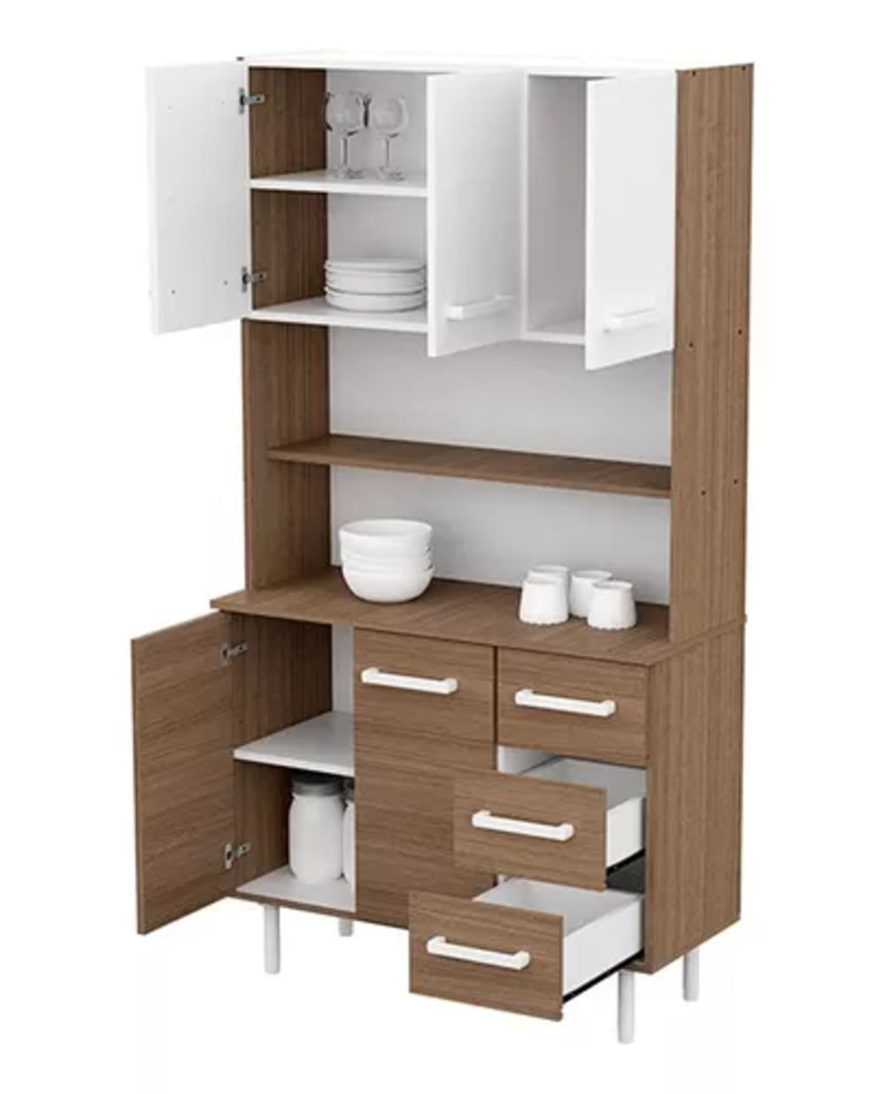Aparador con Estanteria para vajilla Markan color Blanco/Marrón TU MESITA
