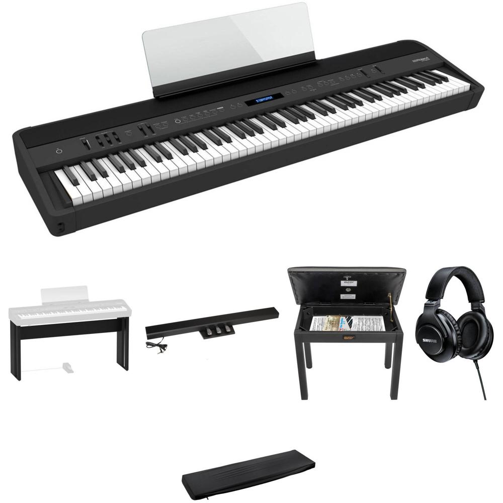 Roland FP-90X Paquete para Hogar/Estudio con Piano Digital, Auriculares, Soporte, Banco, Pedales y F