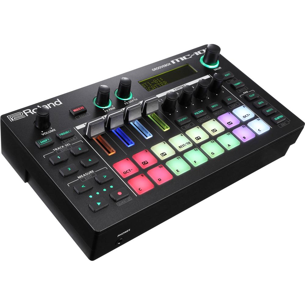 Roland MC-101 Groovebox Portátil: Secuenciador de 4 Pistas, Pads RGB Sensibles a la Velocidad, Motor