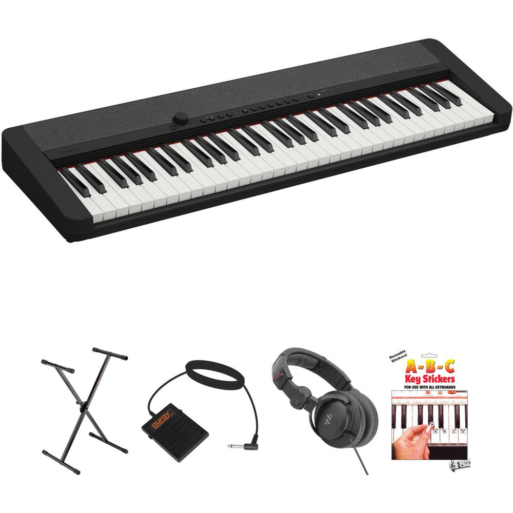 Piano Digital Portátil Casio CT-S1 de 61 Teclas - Kit Esencial (Negro) con Soporte, Pedal de Sosteni