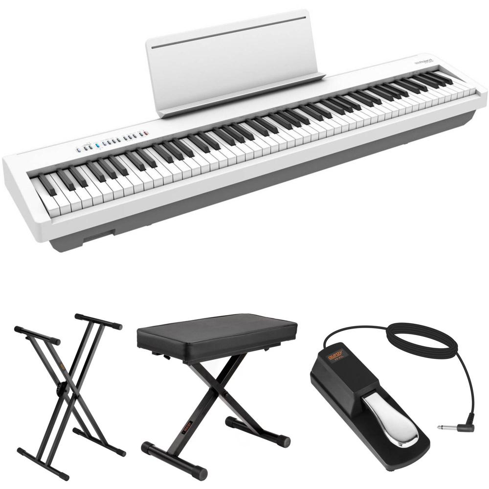 Roland FP-30X Paquete de Valor con Piano Digital, Soporte X, Pedal y Banco X (Blanco) - Compacto, Te