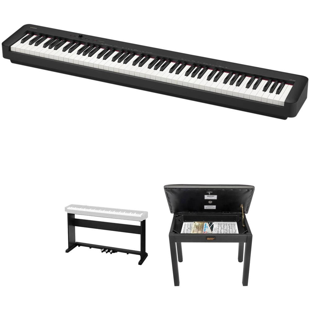 Piano Digital Portátil Casio CDP-S160 de 88 Teclas con Soporte de Madera de 3 Pedales y Banco (Negro