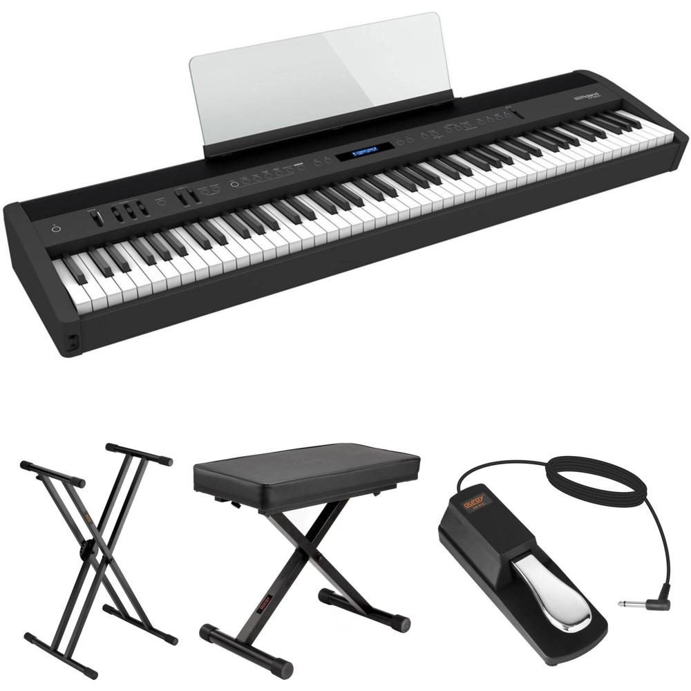Roland FP-60X Paquete de Valor con Piano Digital, Soporte X, Banco X y Pedal (Negro) - Modelo Compac