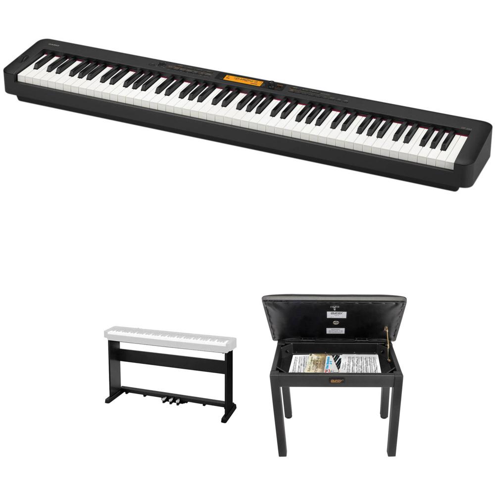 Piano Digital Portátil Casio CDP-S360 de 88 Teclas con Soporte de Madera de 3 Pedales y Banco (Negro