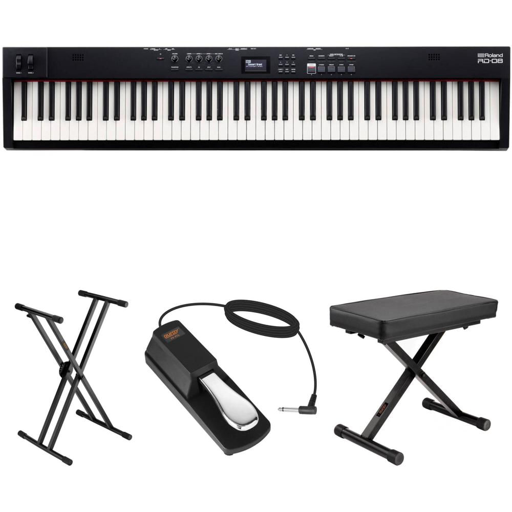Piano Digital Roland RD-08 Kit con Soporte X, Banco X y Pedal de Sostenido - Ideal para Cantautores