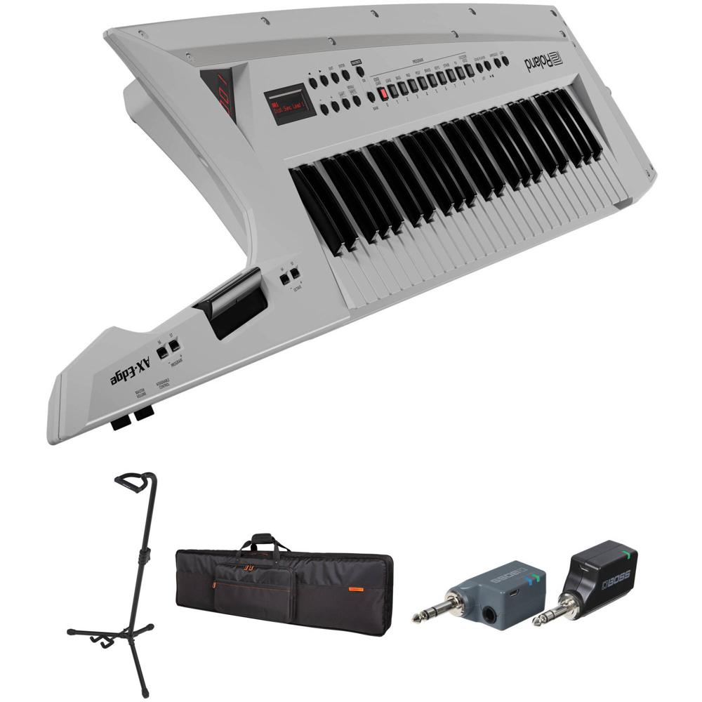 Roland AX-Edge 49 Teclas Keytar Sintetizador Kit con Soporte, Bolsa y Adaptador Inalámbrico (Blanco)