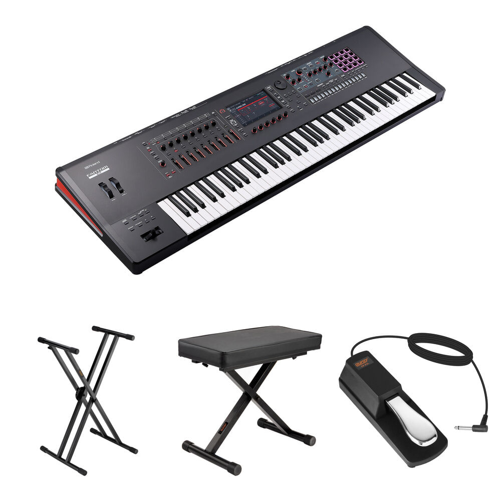 Roland Fantom 7 EX - Teclado Workstation de 76 Teclas con Soporte Doble-X, Banco X, Pedal y Actualiz