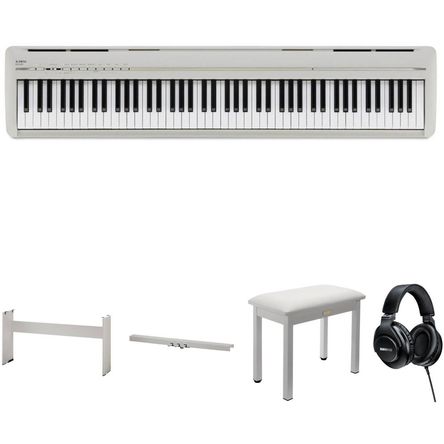 Piano Digital Portátil Kawai ES120 de 88 Teclas con Soporte, Pedal, Banco y Auriculares (Gris Claro) 1726861-REG