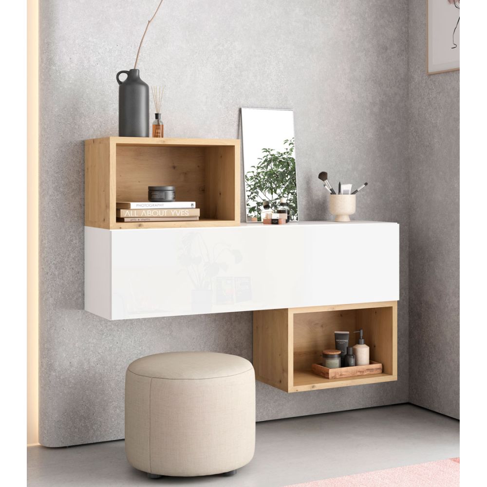 Aparador Flotante Miami 1 puerta color Blanco/Haya TU MESITA