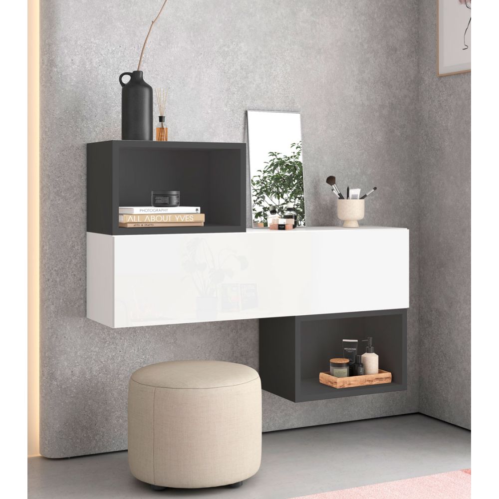 Aparador Flotante Miami 1 puerta color Blanco/Negro TU MESITA