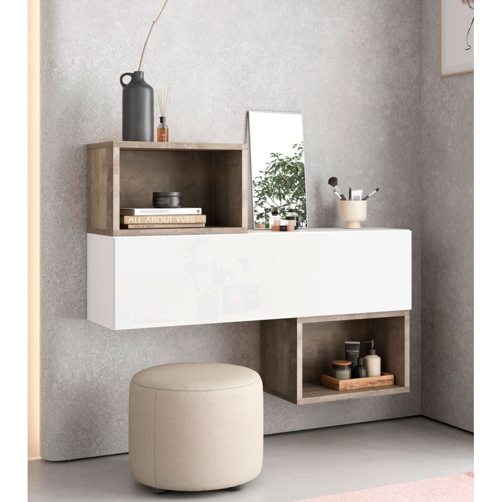 Aparador Flotante Miami 1 puerta color Blanco/Marrón TU MESITA