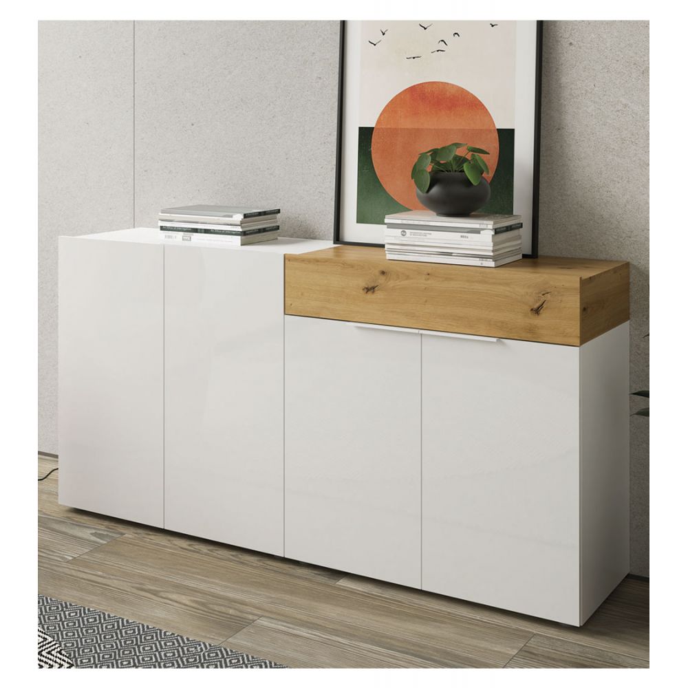 Aparador para Salón Priux 4 puertas 1 cajón TU MESITA color Blanco/Haya