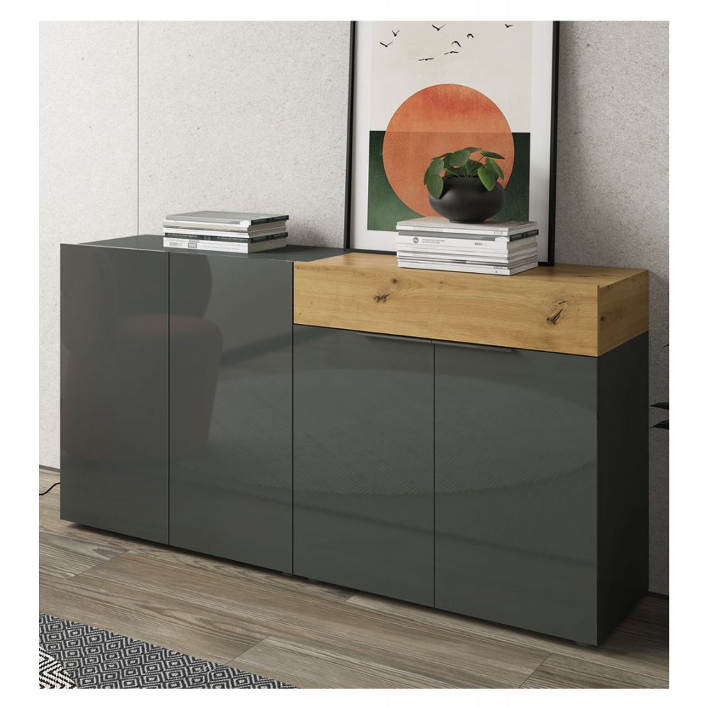 Aparador para Salón Priux 4 puertas 1 cajón TU MESITA color Negro/Haya