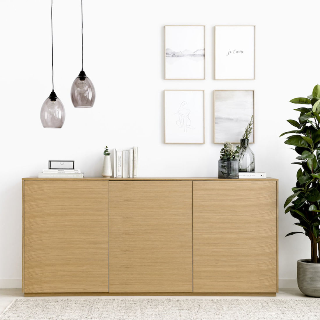 Aparador Moderno Mikela 3 puertas color Roble TU MESITA