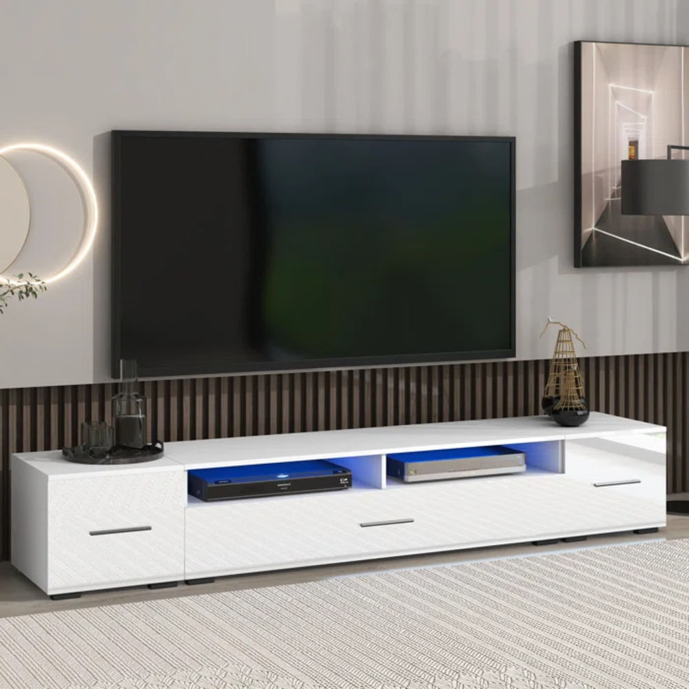 Mesa de TV larga Roberta con luz LED color Blanco TU MESITA Mesa de TV larga Roberta con luz LED color Blanco TU MESITA