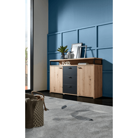 Aparador Multiusos Omega color Duna/Negro 2 puertas 3 cajones TU MESITA