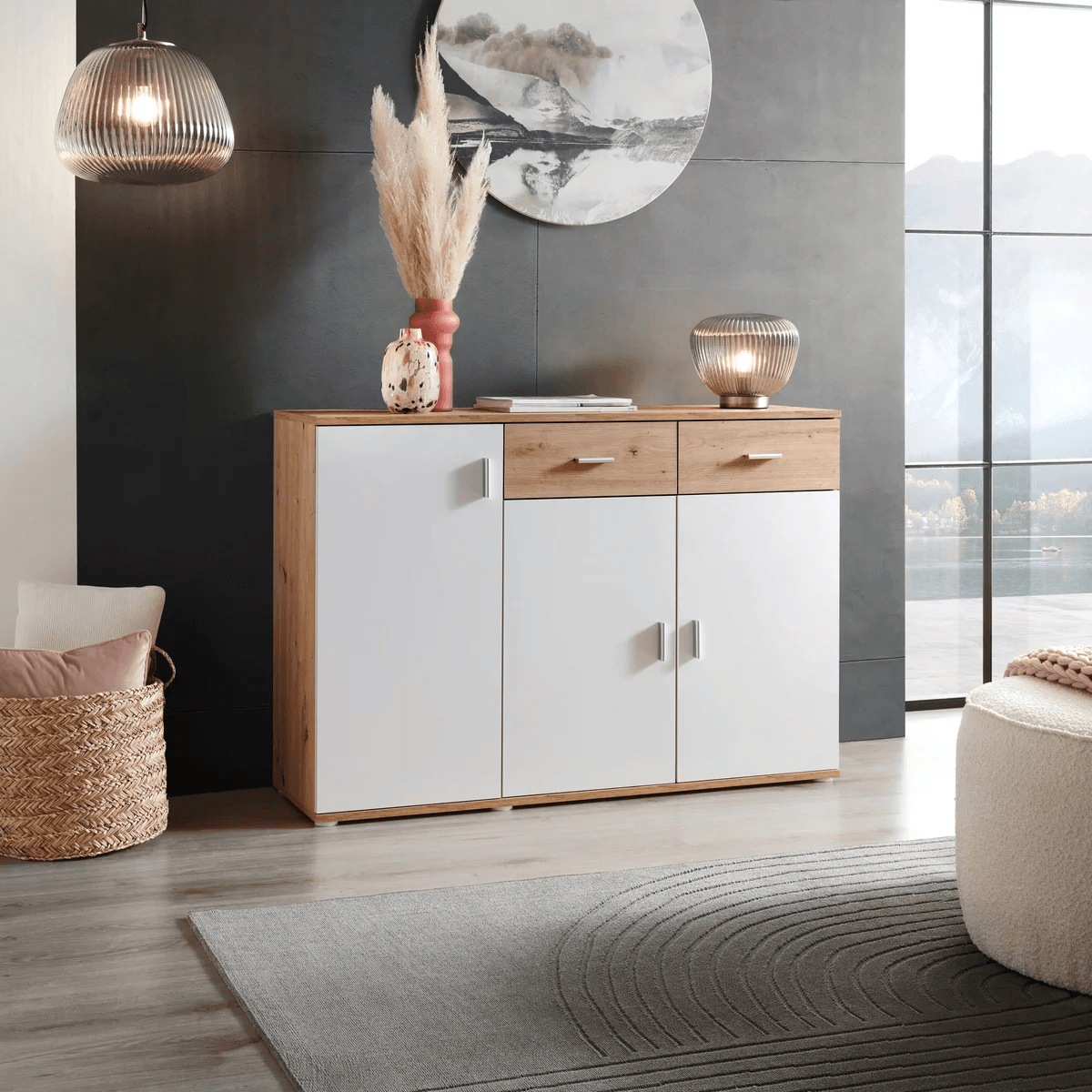 Recibidor Aparador Dante color Blanco/Duna 2 cajones 3 puertas TU MESITA