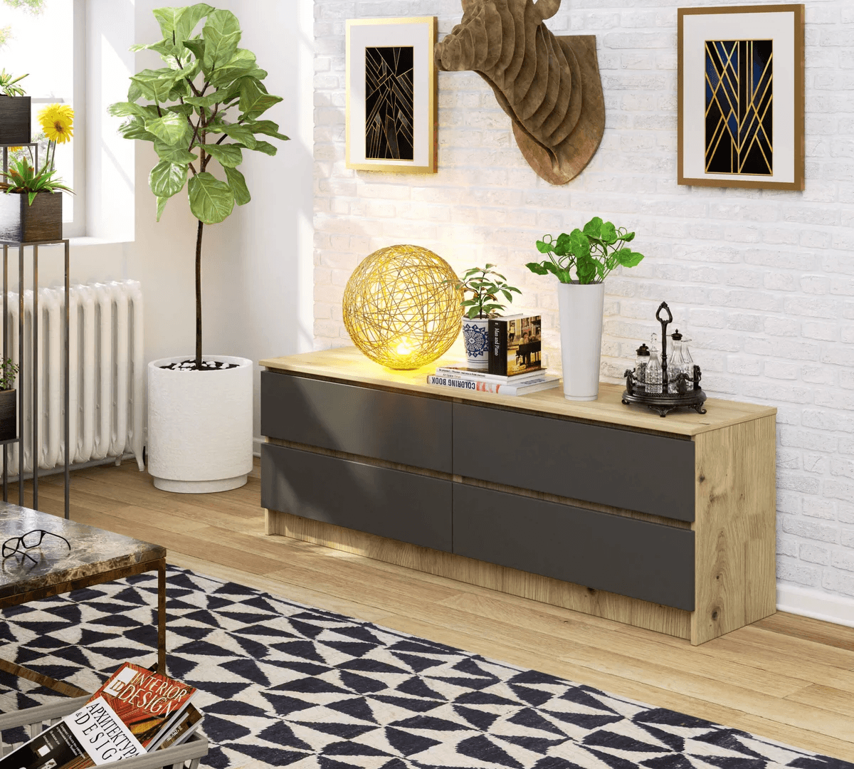 Aparador Bajo Sigrid color Duna/Negro 4 cajones TU MESITA