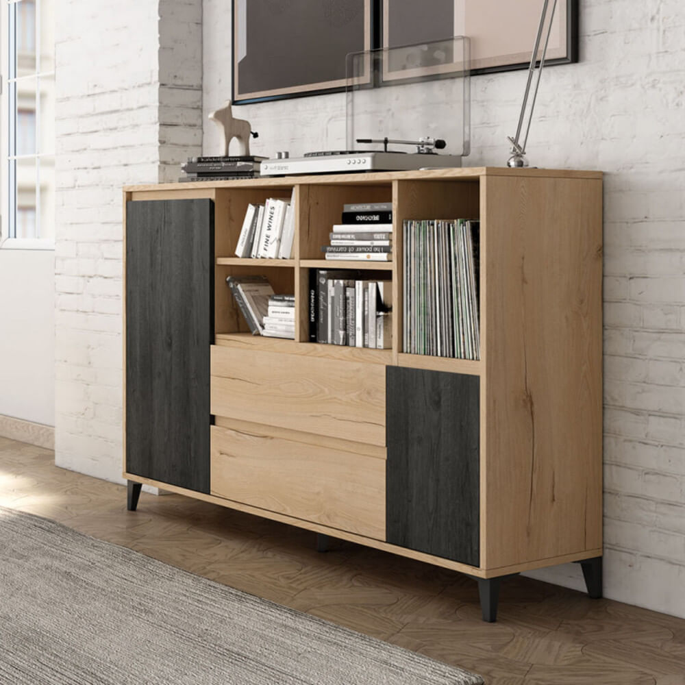 Aparador Multiusos Rocha color Duna/Negro 2 puertas 2 cajones TU MESITA